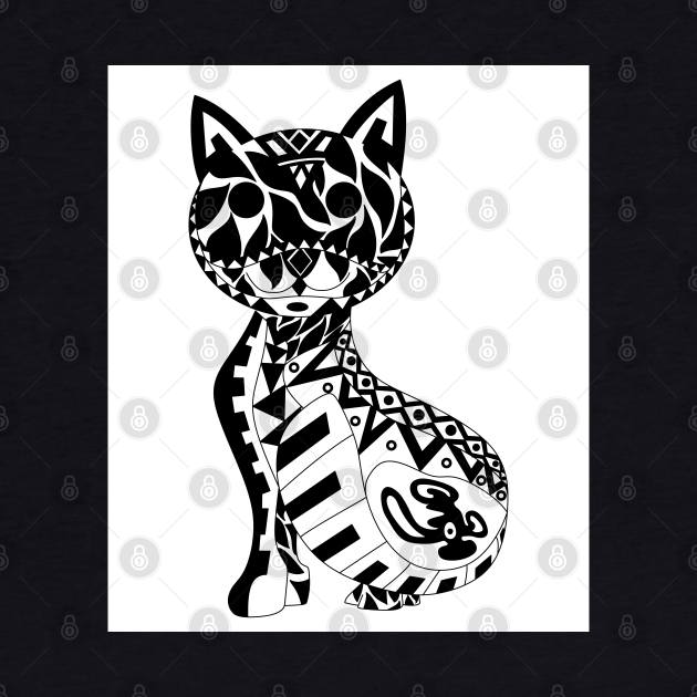 the mandala cat in cute kawaii pattern ecopop zentangle ink wallpaper by jorge_lebeau